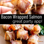pinterest image for bacon wrapped salmon