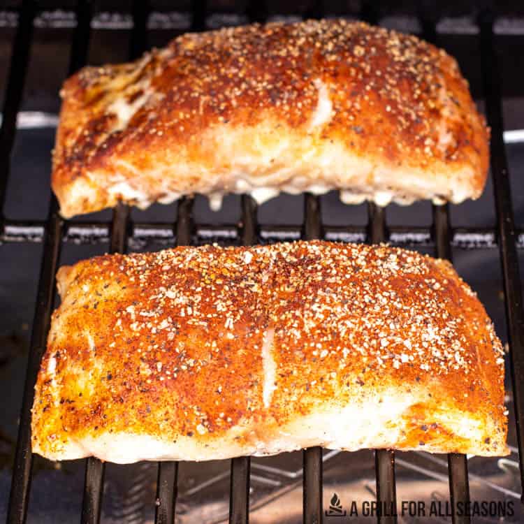 2 pieces of fish on traeger smoker pellet grill