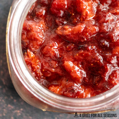 close up of smoked strawberry jam in jar