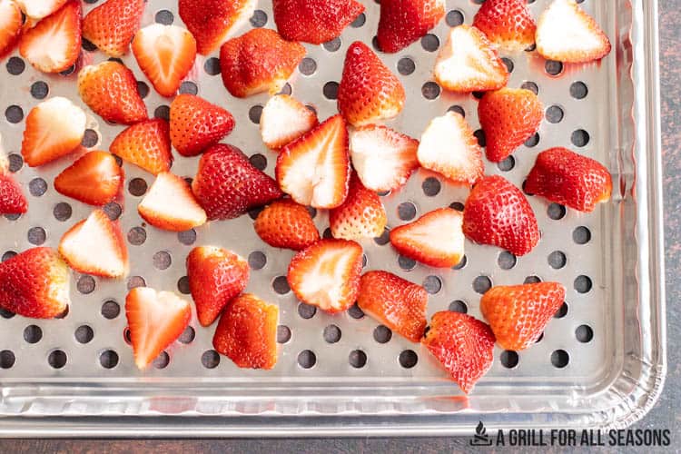 strawberries on tray before they are smoked