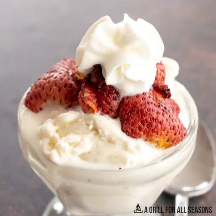 smoked strawberries on ice cream