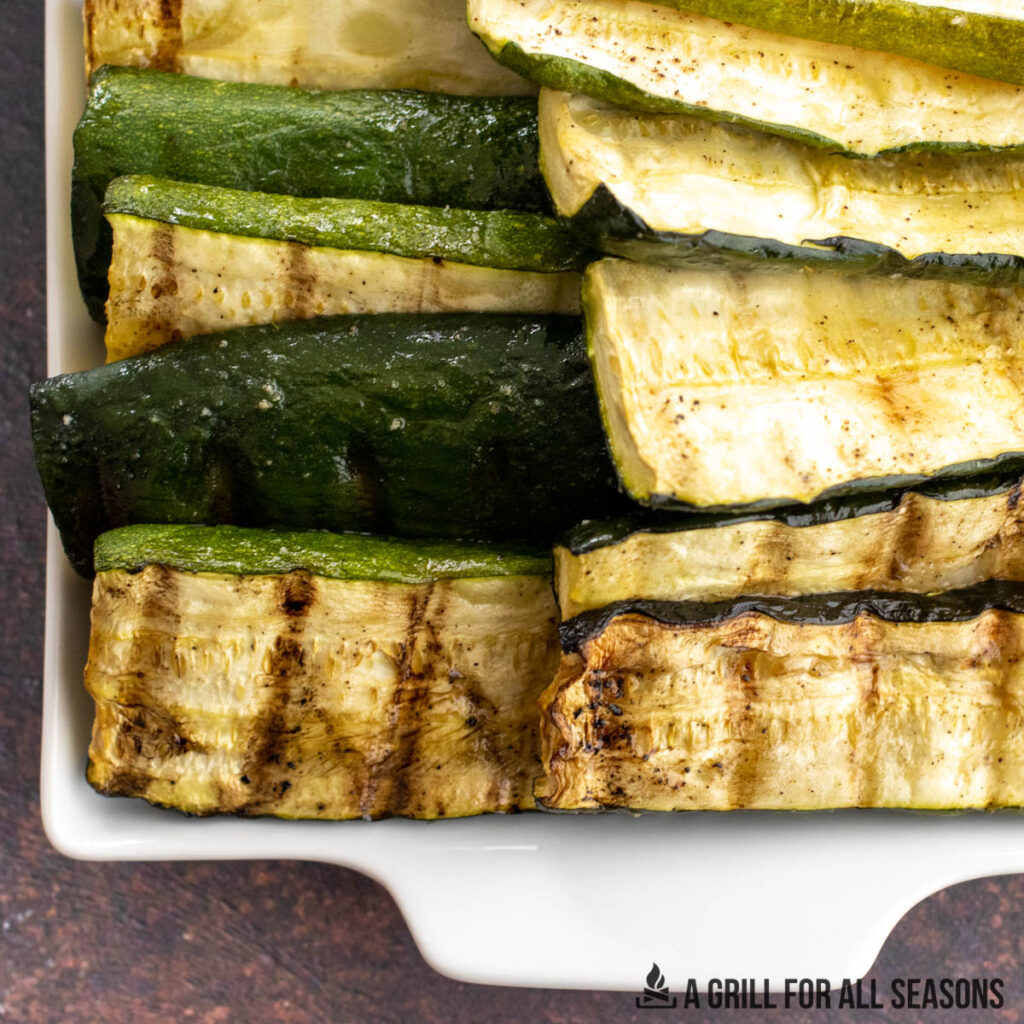 close up of pieces of smoked zucchini
