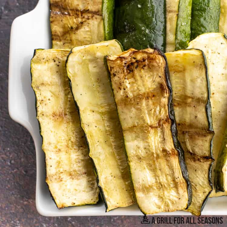 close up of pieces of smoked zucchini