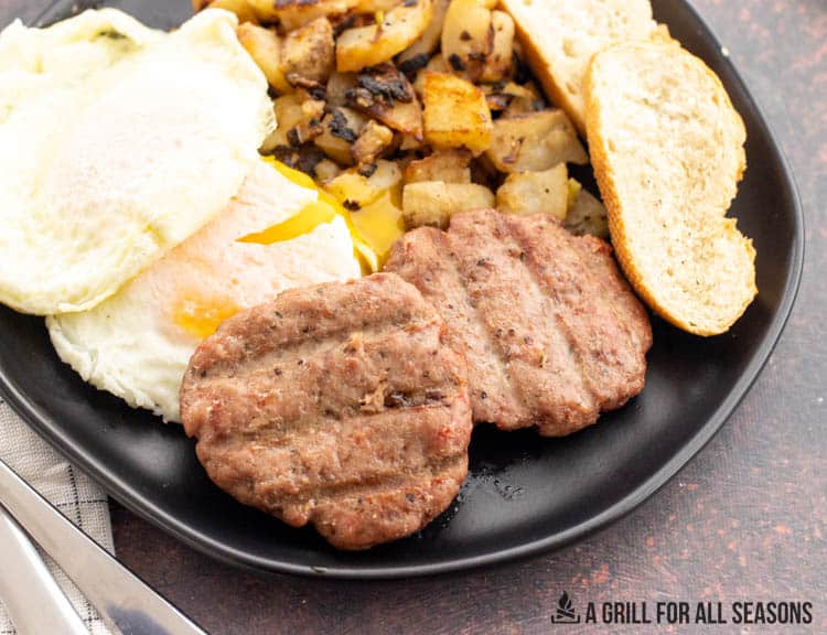 wild boar sausage with eggs on plate