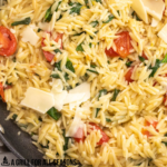 pinterest image for lemon orzo with spinach
