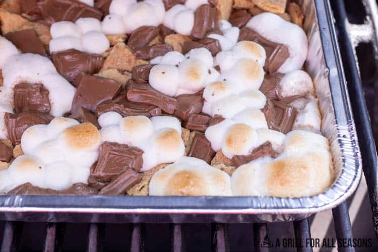 close up of smores casserole on grill