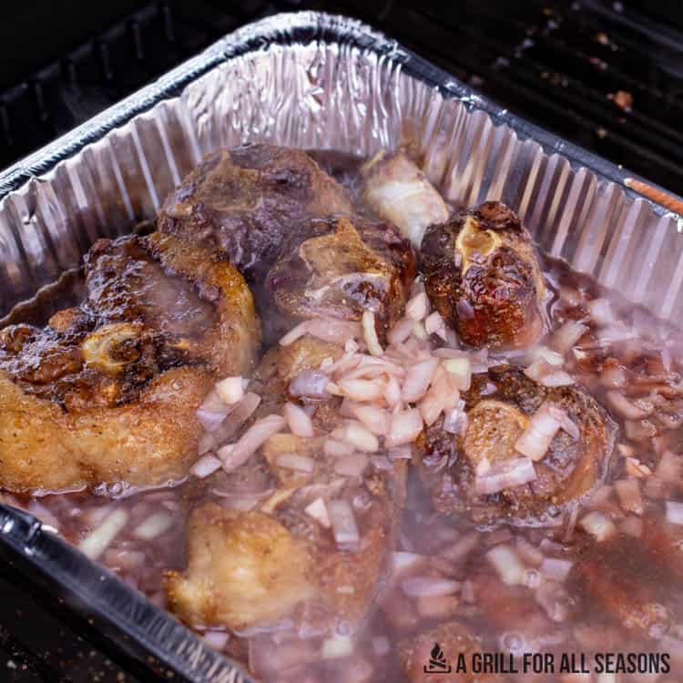 aluminum pan with the smoked oxtail recipe