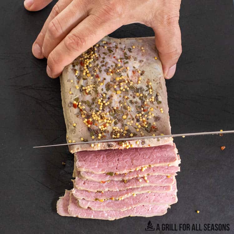 slicing sous vide corned beef