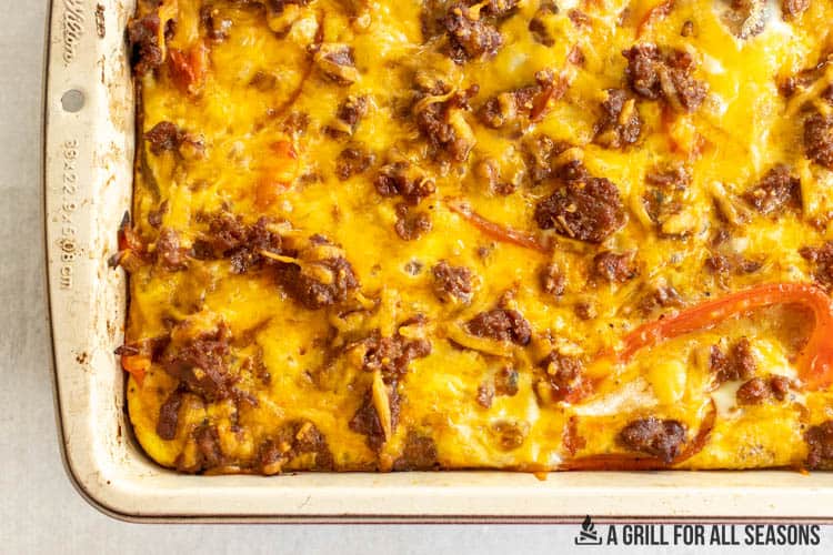 baked chorizo casserole with eggs and hashbrown potatoes