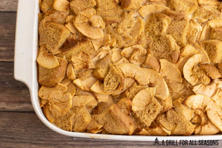 baked apple french toast casserole in dish