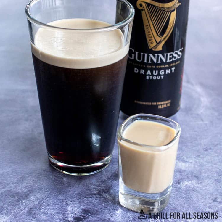 pint glass with guiness and shot glass with baileys