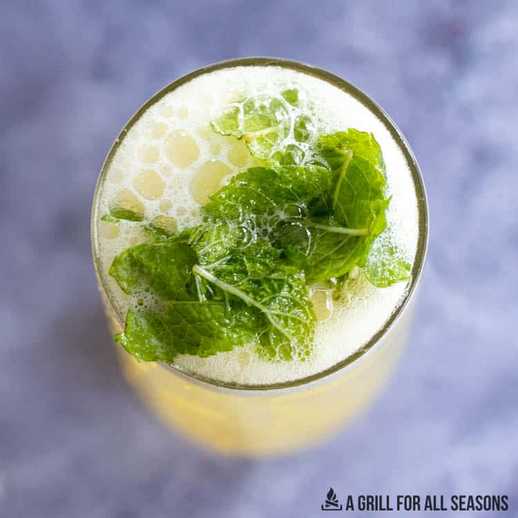 overhead shot of mint on top of the sparkling cocktail