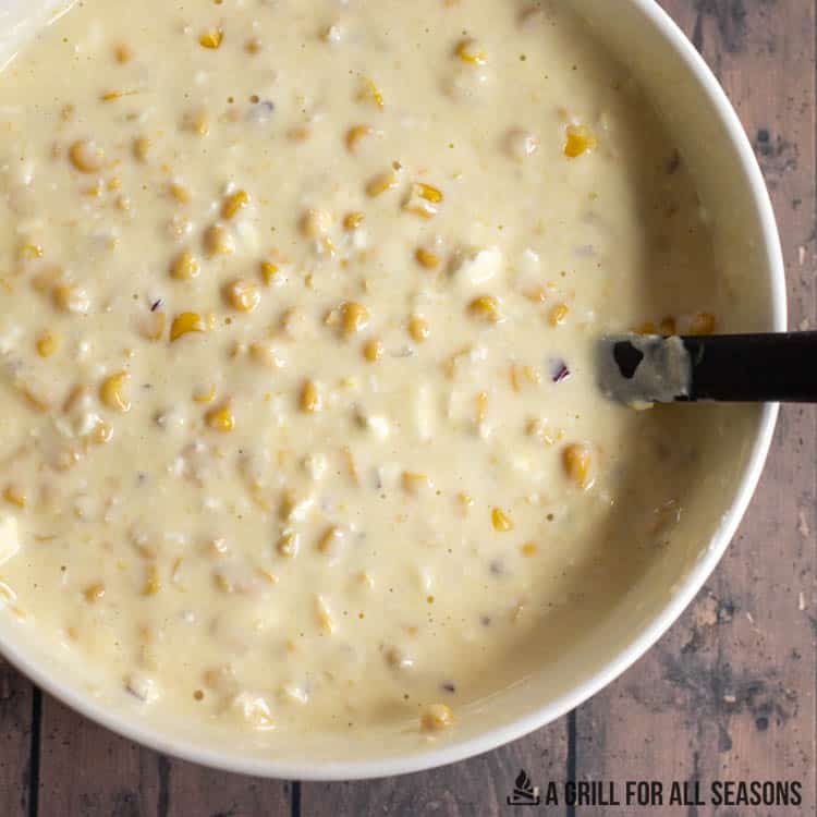 corn casserole with cream cheese combined ingredients