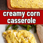 pinterest image for corn casserole with cream cheese