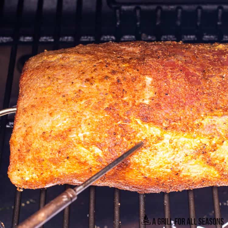 smoked boneless pork roast in smoker