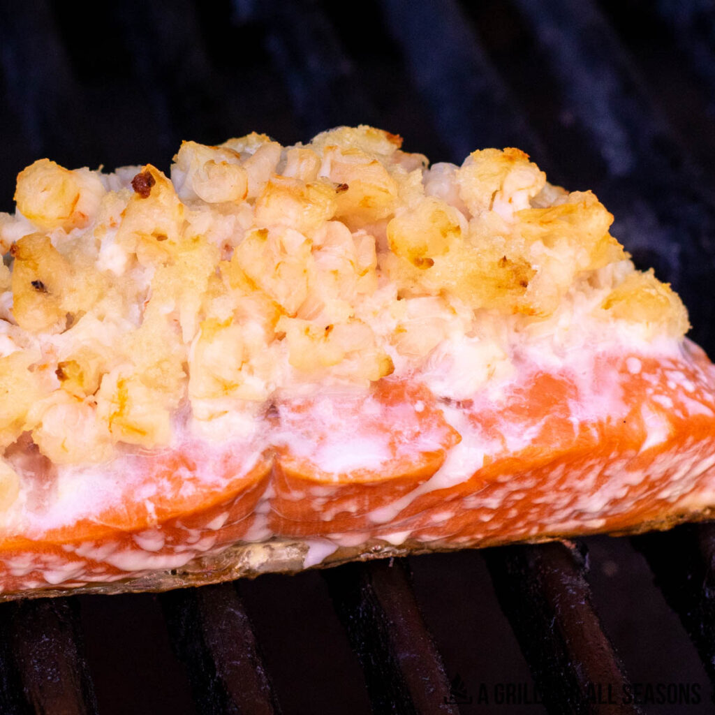 close up of salmon filet stuffed with shrimp