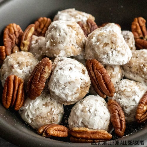 old fashioned bourbon balls recipe served in bowl with extra pecans