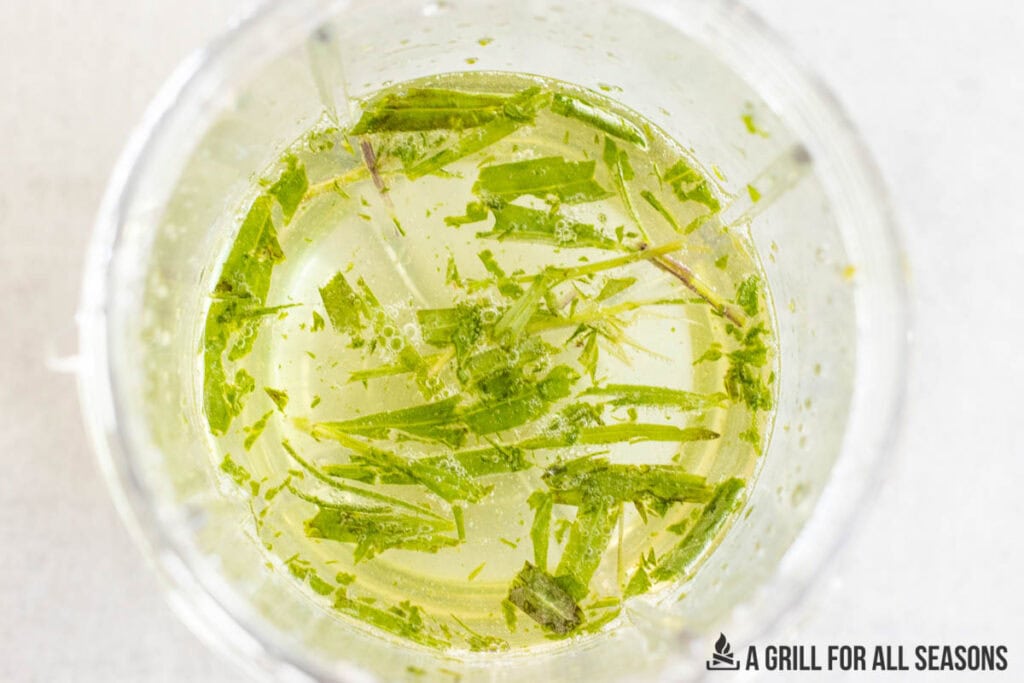chopped herb in liquid from overhead