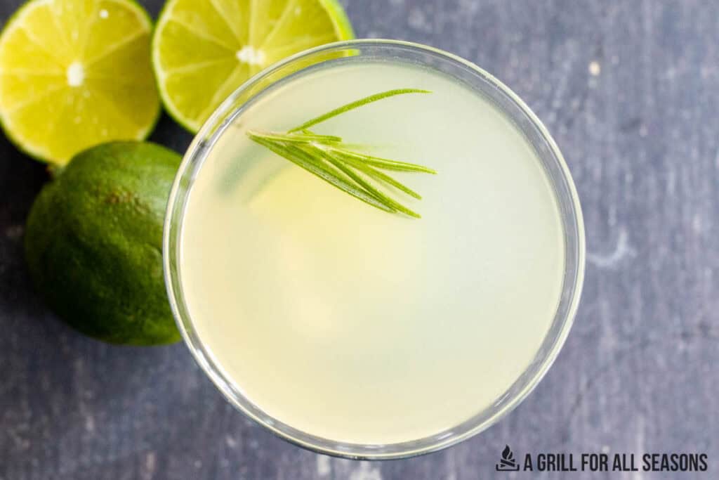 rosemary simple syrup cocktail from overhead