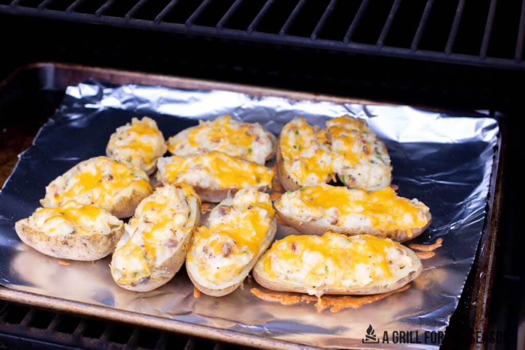 smoked twice baked potatoes recipe on traeger pellet grill smoker