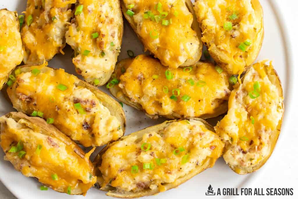 smoked twice baked potatoes on platter