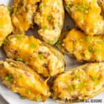 smoked twice baked potatoes recipe close up on platter