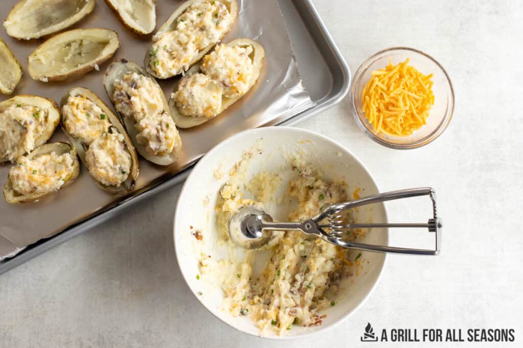 cookie scoop in bowl of filling