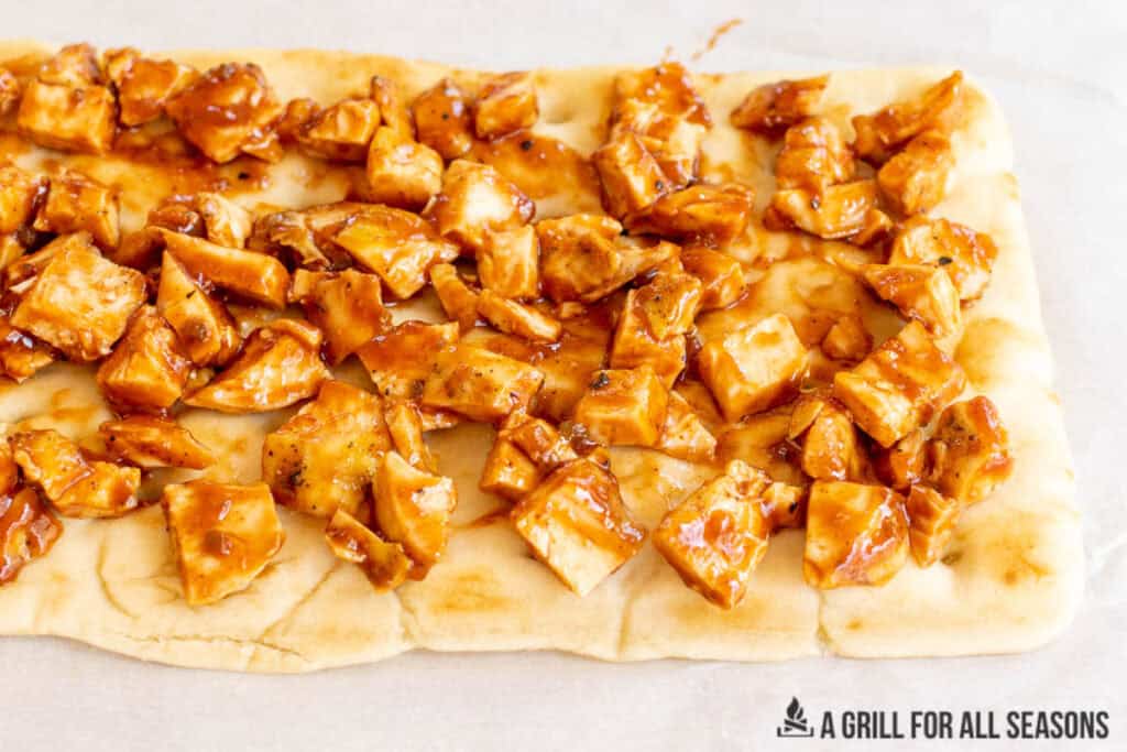 chicken mixed with barbecue sauce added