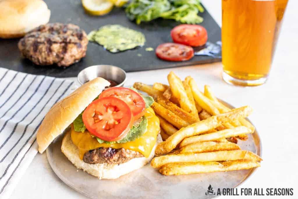 plate with burger and fries