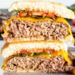 cowboy butter burgers halved and stacked
