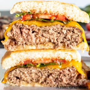 cowboy butter burgers halved and stacked