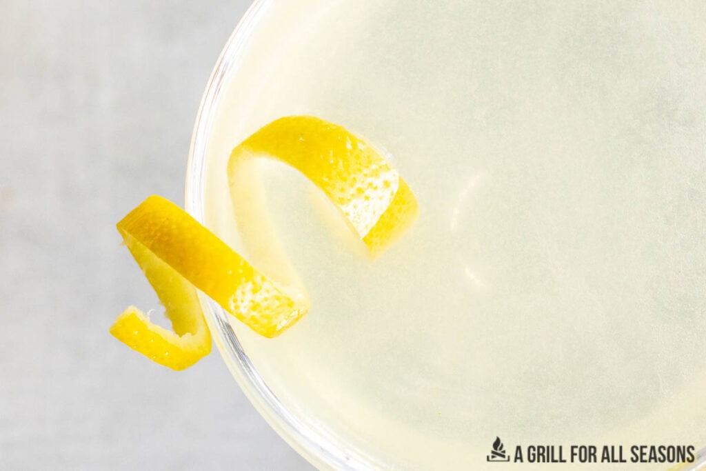 close up on a twist of lemon zest