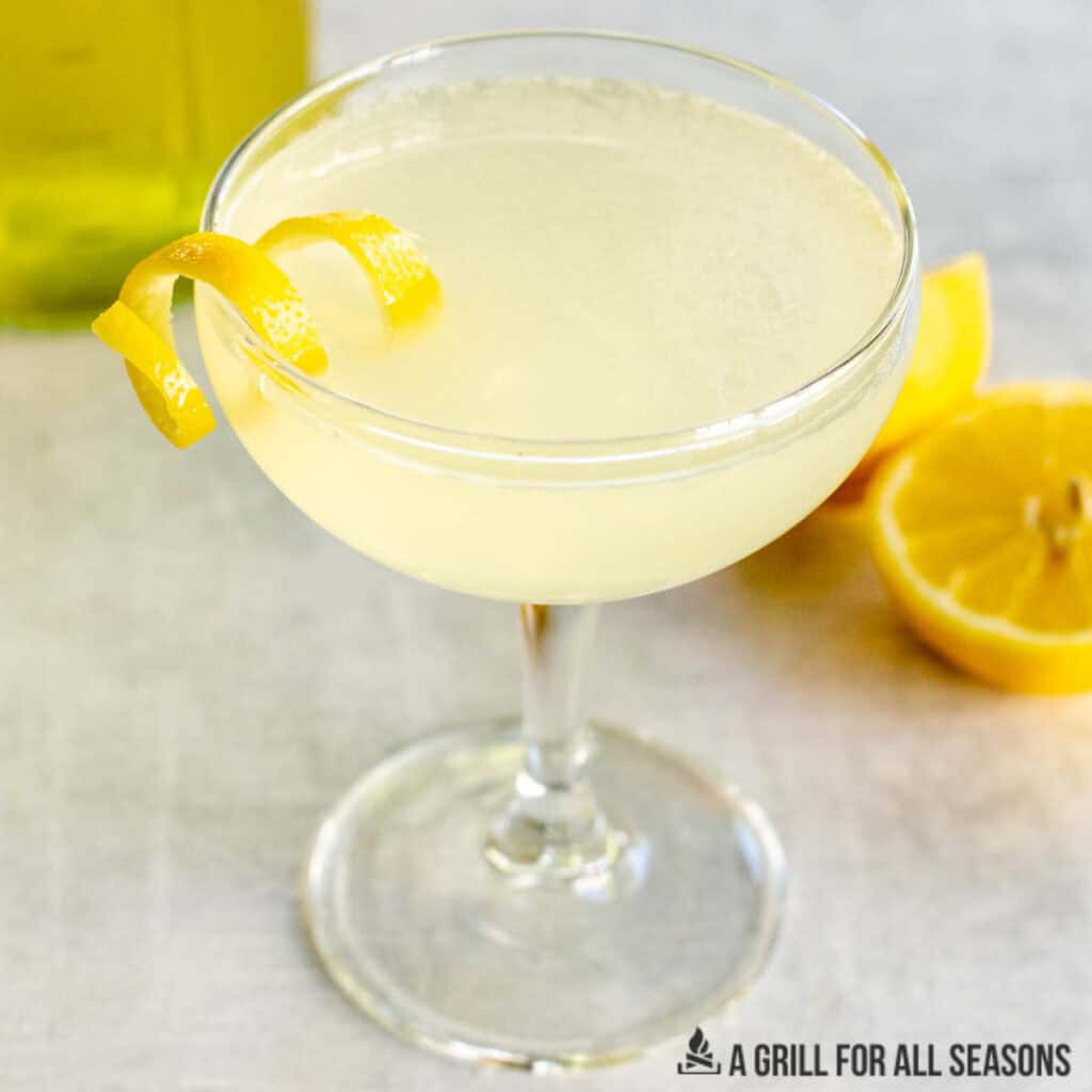 limoncello martini recipe close up in a coupe glass