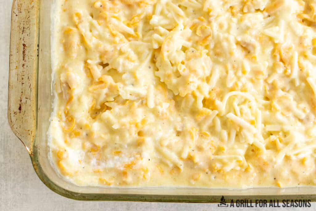 hashbrown mixture in baking dish