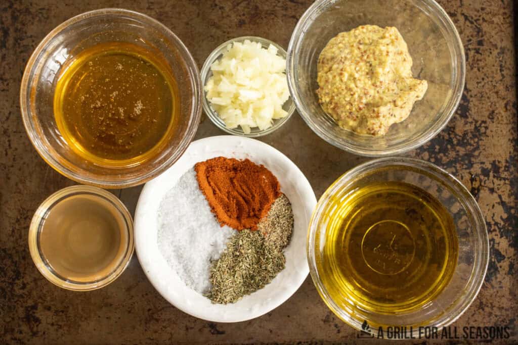 ingredients for marinade in small bowls