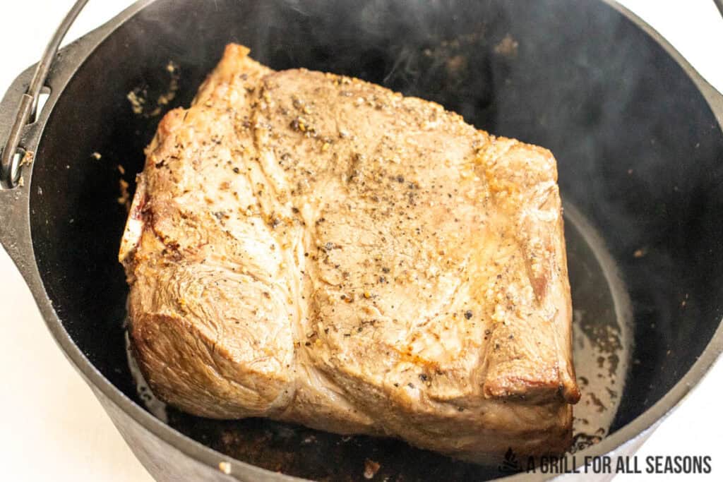 seared pork in dutch oven