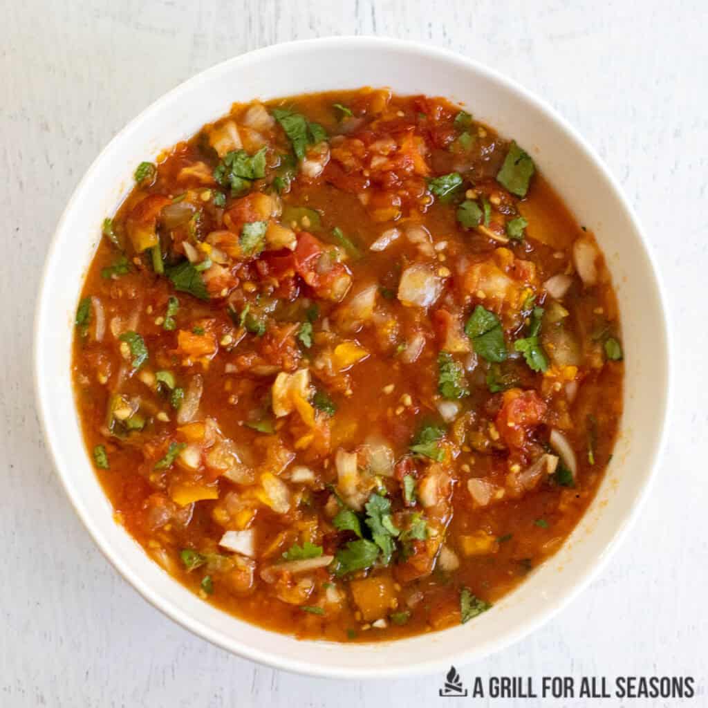 smoked salsa in bowl from overhead