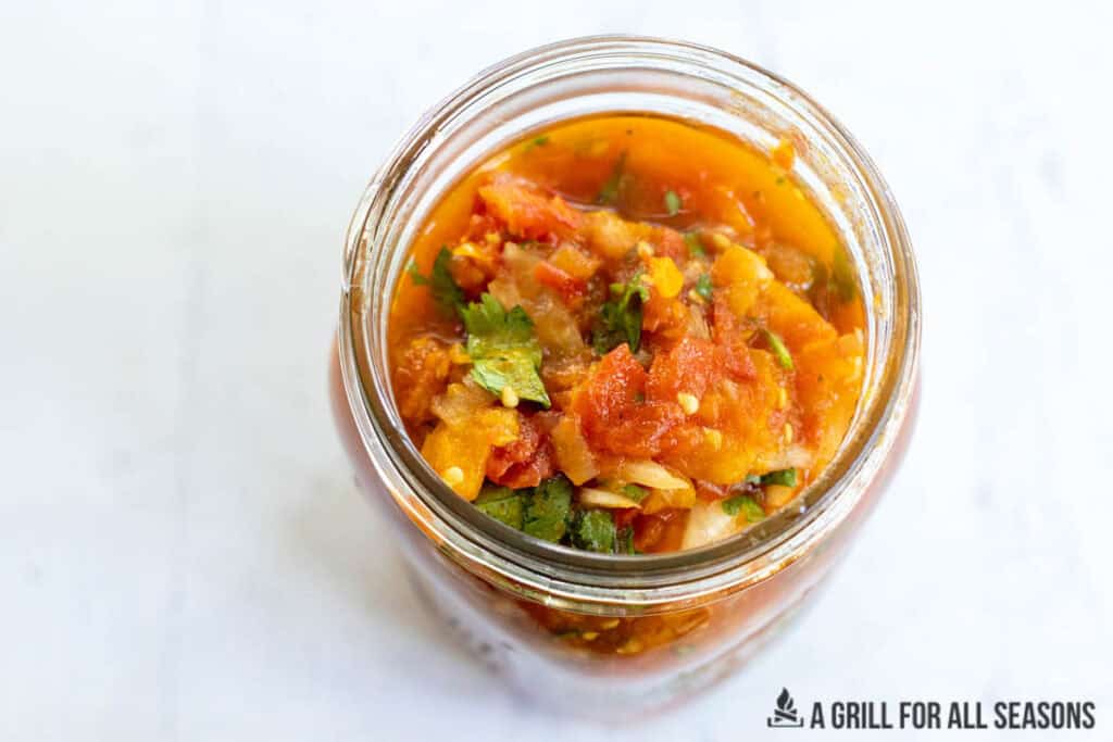 smoked salsa in mason jar from overhead
