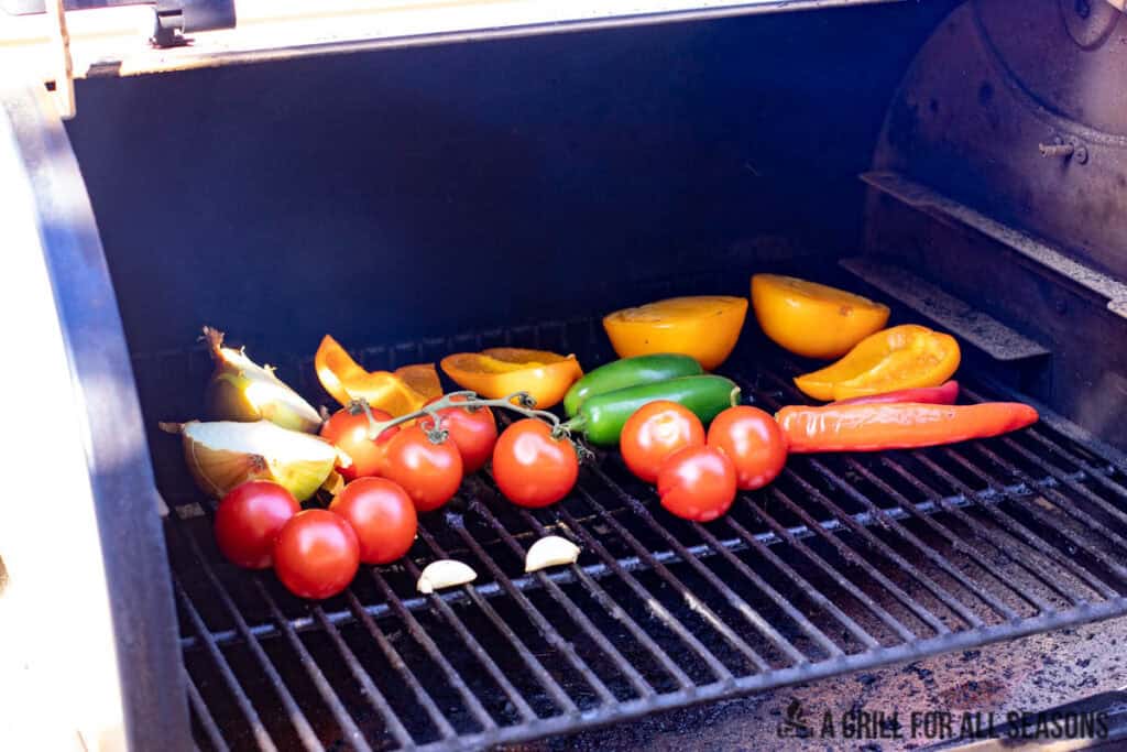 vegetables on smoker grate